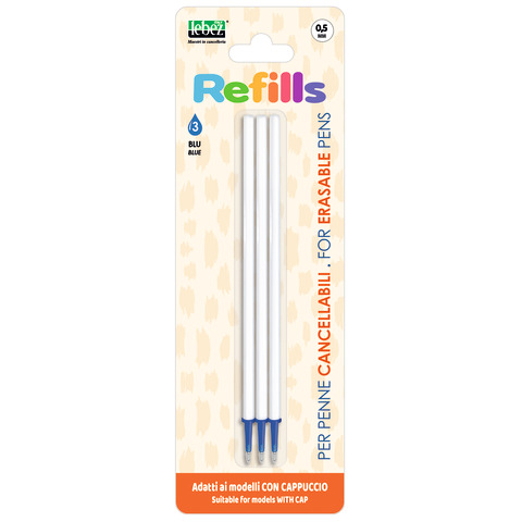 Conf. 12 blister da 3 refill inchiostro cancellabile Lebez blu per penne con cappuccio 0,5 mm – 81807