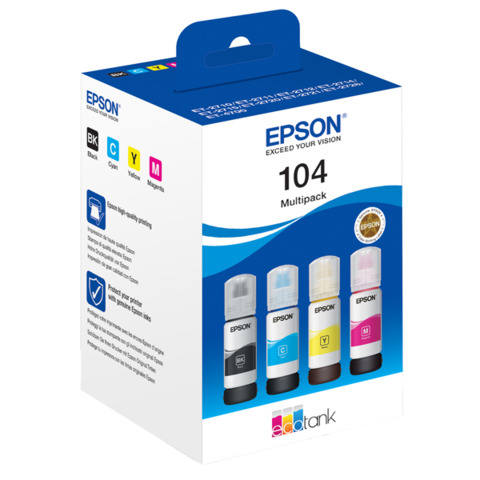 Cartuccia Epson Ecotank 104 multipack nero, ciano, magenta e giallo – C13T00P640