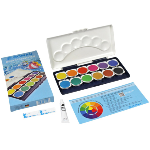 Acquerelli con tempera bianca Donau 7,5 ml in conf. 12 godet + 1 tubetto colori assortiti – 330204