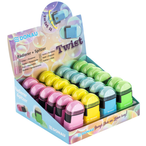 Espositore 24 gomme-temperamatite a 1 foro 2-in-1 Donau in colori assortiti – 330371924