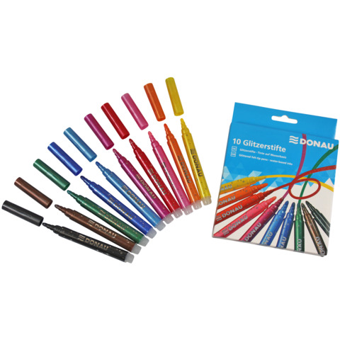 Pennarello con punta in fibra con glitter Donau in conf. da 10 colori assortiti – 322234