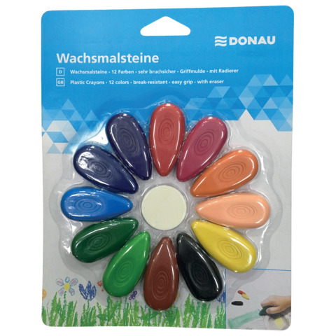 Pastelli a cera a goccia Donau in blister da 12 pezzi in colori assortiti – 330205