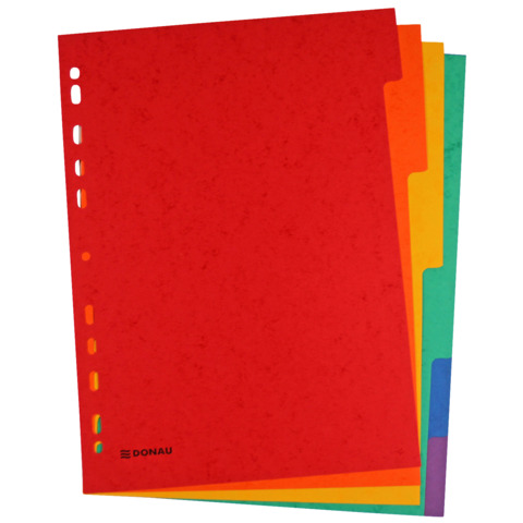 Divisori intercalari A4 Donau in cartoncino 225 g/m² – colori assortiti – conf. 50 x 6 tasti – 330364