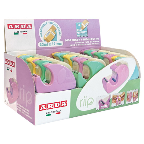 Espositore 24 dispenser tendinastro Arda Riip Pastel Bicolor 2.0 colori assortiti C1347P2
