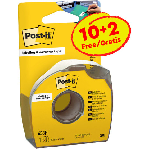 Nastro adesivo per correzione Post-it® Cover Up in carta removibile 25,4 mm x 17,7 m 6 righe – PROMO PACK 10+2