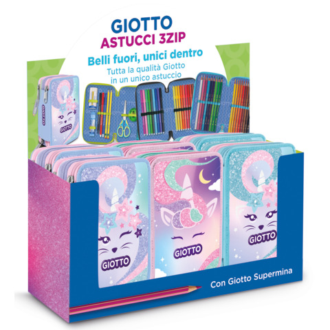 Espositore 6 astucci 3 zip Giotto Catty Candy collezione Supermina fantasie assortite – F963200