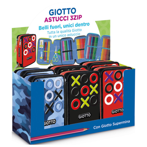 Espositore 6 astucci 3 zip Giotto Tris collezione Supermina fantasie assortite – F963000