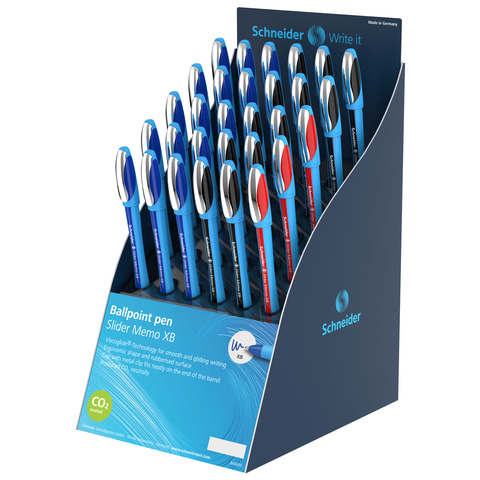 Espositore 30 penne a sfera Schneider Slider Memo tratto XB 3 colori assortiti P399417