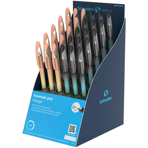 Espositore 30 penne stilografiche cancellabili Schneider Voyage tratto M inchiostro blu royal – P307042