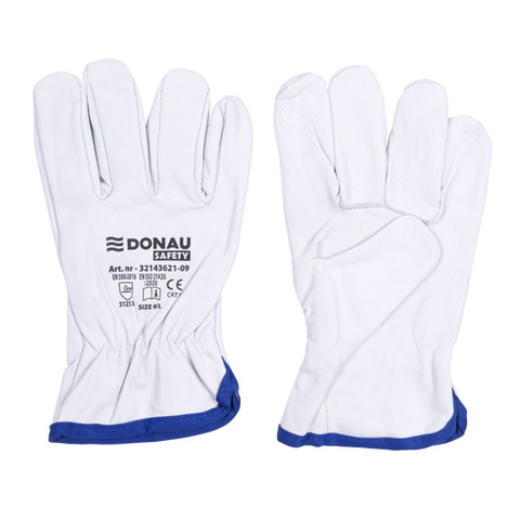 Guanti da lavoro in pelle di capra Donau Safety per logistica – taglia L – DPI Cat. II – conf. 12 pezzi – 32143621-09