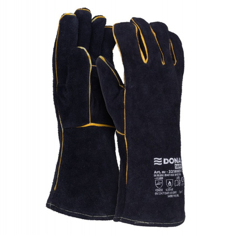 Guanti da lavoro in pelle crosta bovina Donau Safety per saldatura/metallurgia taglia XL – DPI Cat. II – conf. 12 pezzi