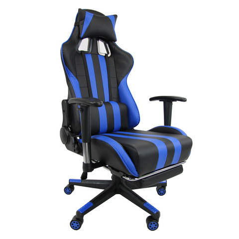 Poltrona gaming Unisit CH braccioli reg. e poggiapiede nero rivestimento in sky nero/blu – CHINT