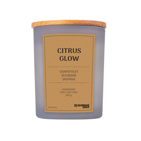 Candela di soia in vaso di vetro con coperchio in legno Donau Home 200 g Citrus Glow – 45361411-10