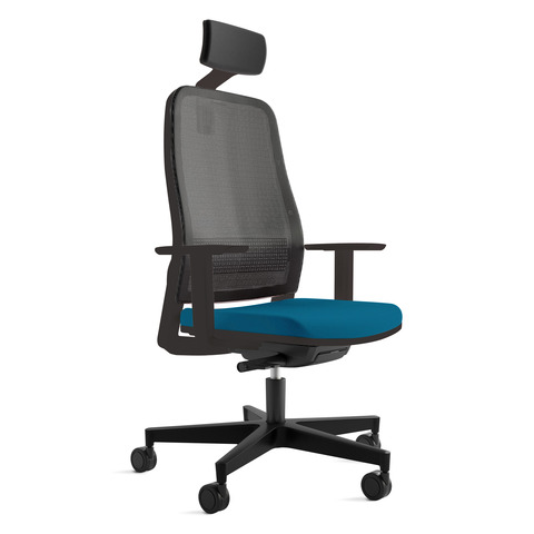Seduta semi-direzionale schienale in rete nero braccioli e poggiatesta Unisit Titan sedile tessuto Chili blu –