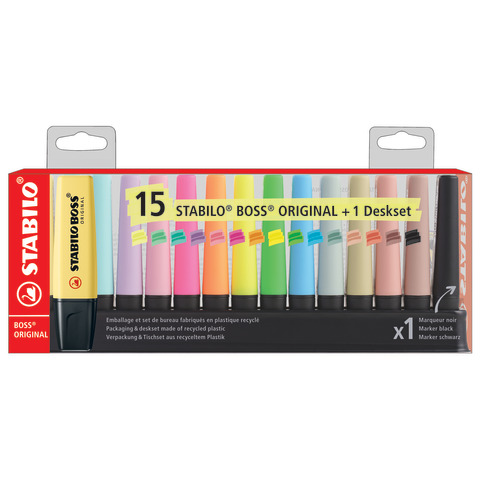 Desk set evidenziatori Stabilo Boss® Original 2-5 mm – 15 colori assortiti F60915