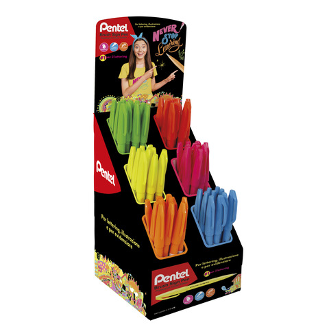 Espositore 60 pennarelli punta in fibra Pentel Brush Sign Pen Fluo colori assortiti – 0022473