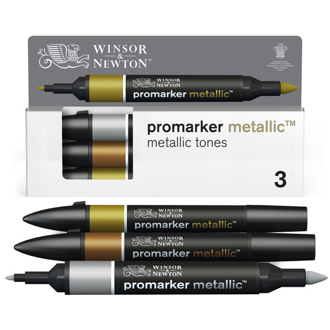 Pennarelli Winsor&Newton Promarker doppia punta fine-larga – conf. 3 pz colori metallici – 0290186