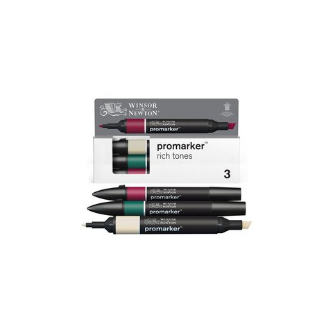 Pennarelli Winsor&Newton Promarker doppia punta fine-larga – conf. 3 pz tonalità intense – 0290191