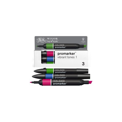 Pennarelli Winsor&Newton Promarker doppia punta fine-larga – conf. 3 toni vibranti – verde, blu, rosso – 0290193