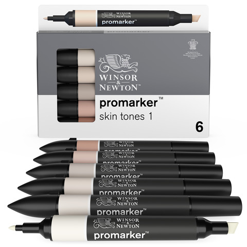 Pennarelli Winsor&Newton Promarker doppia punta fine-larga – conf. 6 pz toni carne chiaro – 0290114