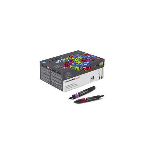 Pennarelli Winsor&Newton Promarker Brush doppia punta scalpello-pennello – conf. 48 pz colori assortiti – 0290080