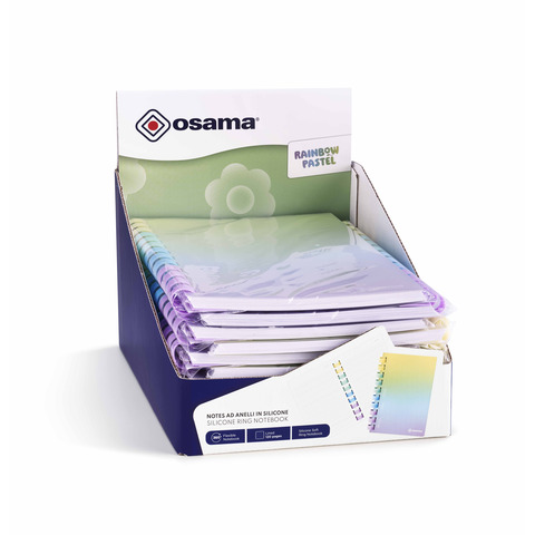 Espositore 12 blocchi note spiralati Osama Rainbow Pastel 120 ff 80 g/m² formato B5 – OW 84045252