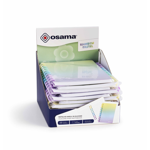 Espositore 12 blocchi note spiralati Osama Rainbow Pastel 120 ff 80 g/m² formato A5 – OW 84045221