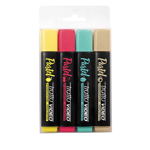 Evidenziatori Tratto Video Pastel conf. 4 pezzi in astuccio appendibile colori pastello assortiti – F83580200
