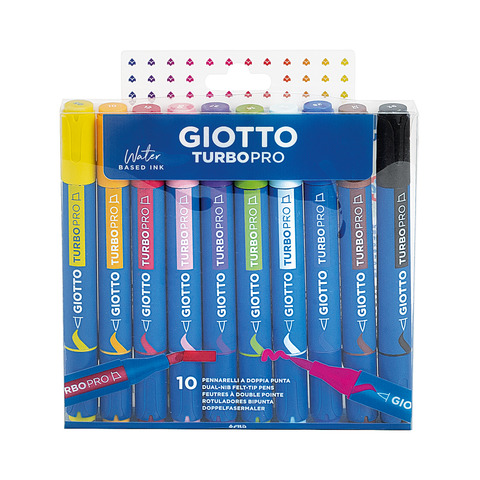 Pennarelli Giotto TurboPro doppia punta scalpello-pennello conf. 10 pz astuccio appendibile – colori assortiti – F428300