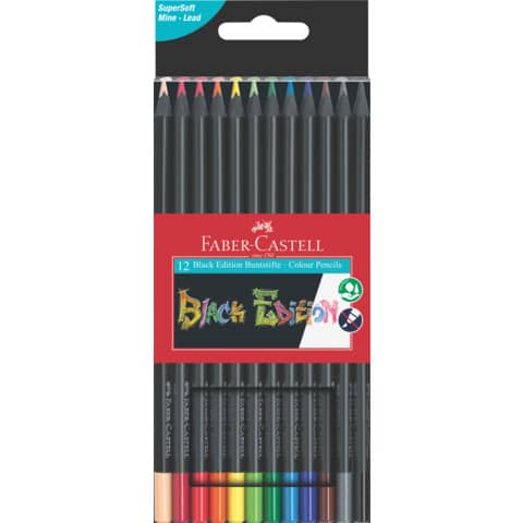 Matite colorate Faber-Castell Black Edition triangolari – conf. da 12 pezzi in astuccio appendibile – 116412