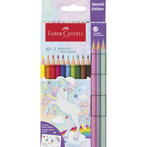 Matite colorate Faber-Castell fusto esagonale in conf. da 10 Classic unicorno + 3 Pastel – 111219