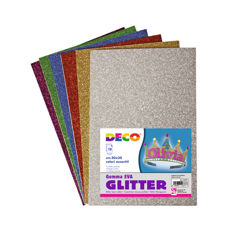 Fogli di gomma Deco Crepp 20×30 cm – conf. 10 fogli in colori assortiti glitterati – 12377