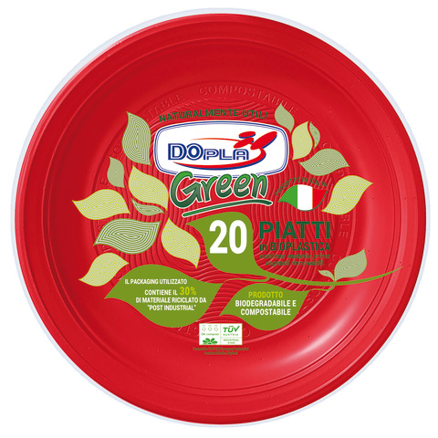 Piatti fondi biodegradabili e compostabili Dopla Green Ø 220 mm – colore rosso – conf. 20 pz – 40038