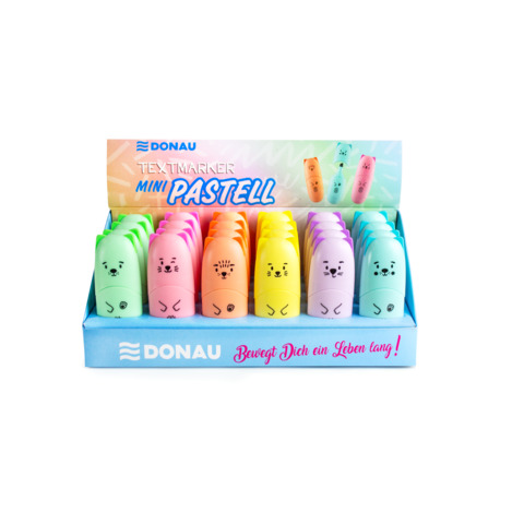 Espositore 24 mini evidenziatori Donau design animaletti tratto 1-5 mm – colori pastello assortiti – 330466924