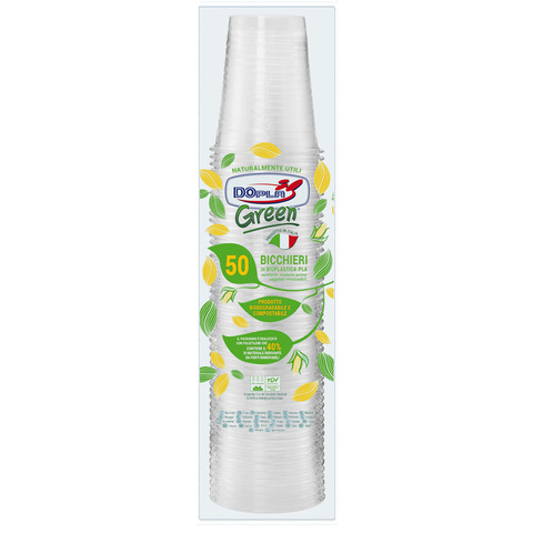 Bicchieri monouso in PLA Dopla Green 200 ml – conf. 50 pz – trasparente – 22679