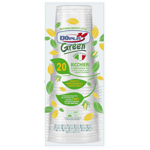 Bicchieri monouso in PLA Dopla Green 390 ml – conf. 20 pz – trasparente – 22708