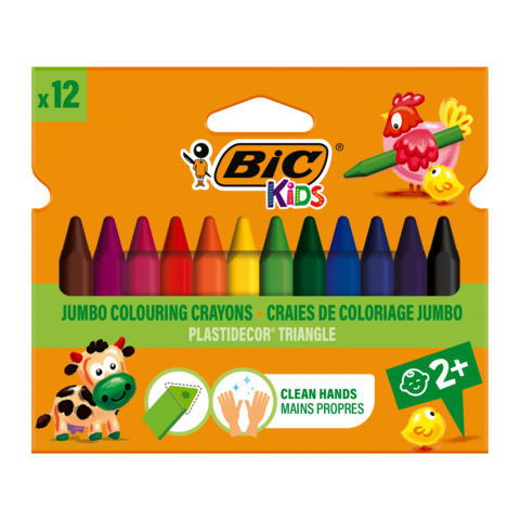Pastelli a cera BIC Kids Plastidecor Triangle con fusto triangolare in conf. 12 pezzi assortiti – 8297733