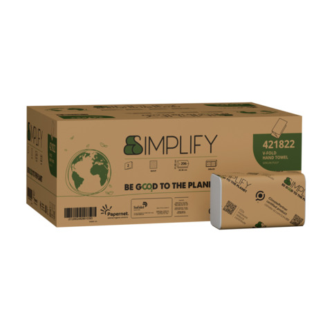 Asciugamano piegato a V in pura cellulosa a 2 veli Papernet Simplify conf. 20 pz da 206 ff bianco – 421822