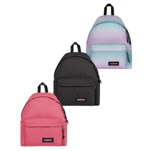 Set 3 zaini Eastpak Padded Pak’r® 24 L 1 nero glitter, 1 fucsia glitter, 1 gradient glitter