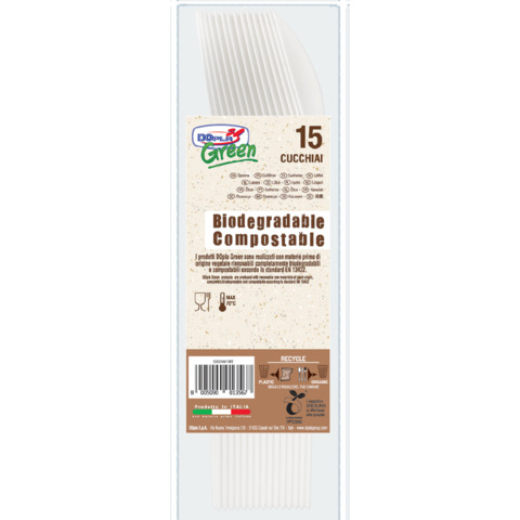 Cucchiai in biocompost Dopla Green Compact avorio 180 mm – conf. 15 pz – 03902