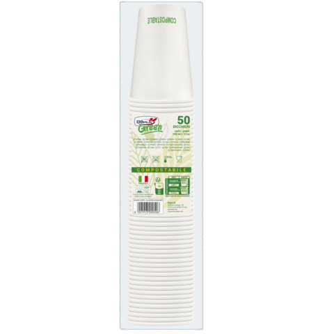 Bicchieri in carta compostabili Dopla Green 350 ml bianco – conf. 50 pz – 33394