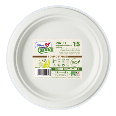 Piatti piani in polpa Dopla Green Ø 220 mm bianco – conf. 15 pz – 07741