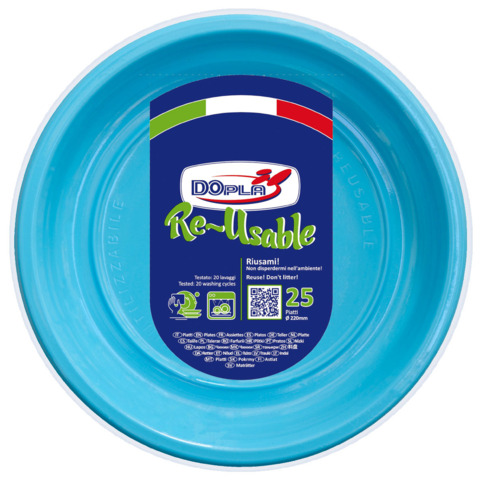 Piatti fondi in PS Dopla Reusable Ø 205 mm turchese – conf. 25 pz – 11842