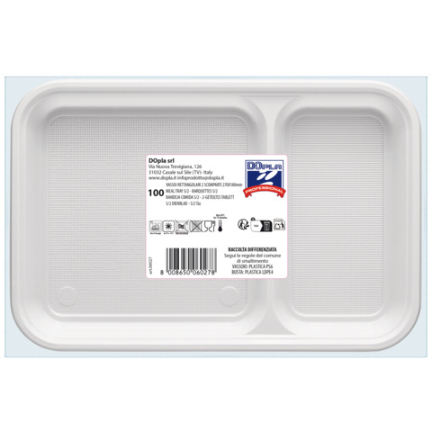 Vassoio rettangolare in PS Dopla Professional 2 scomparti 270×180 mm – conf. 50 pz – 06027