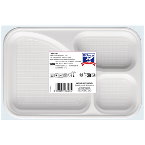 Vassoio rettangolare in PS Dopla Professional 3 scomparti 315×210 mm – conf. 100 pz – 06028