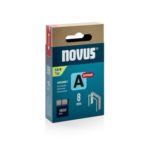 Punti tipo A 53/8 mm per fissatrici Novus J13, J17, J27 Silver – conf. 2000 pz – H205308
