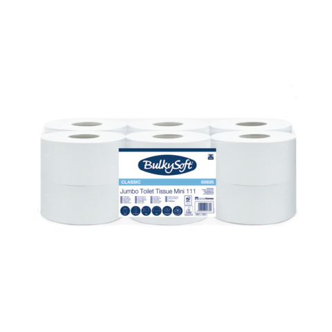 Carta igienica Bulkysoft Classic Mini Jumbo – pura cellulosa – 620 strappi – 2 veli bianco – conf. 12 pz – 65935.E20