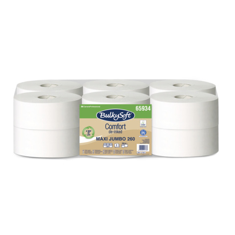 Carta igienica Bulkysoft Comfort Maxi Jumbo De-Inked – bianco 2 veli 260 m – conf. 6 pz – 65934.E20