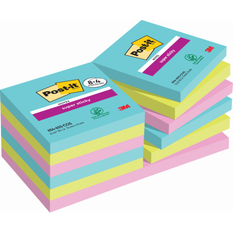 Foglietti riposizionabili Post-it® Super Sticky Cosmic 76×76 mm 90 ff/blocchetto PROMO PACK 8+4 blocchetti gratis