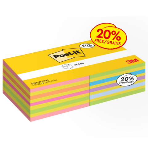 Foglietti riposizionabili Post-it® Cubo 76×76 mm – 450 ff – VALUE PACK da 2 cubi – colori assortiti
